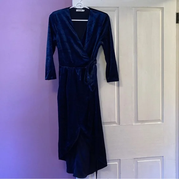& Other Stories | Dresses | Need Supply Farrow Blue Velvet Wrap Dress Small  | Poshmark